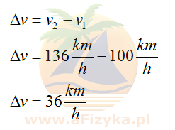 Obliczamy przyrost szybkości w km/h