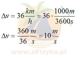 Obliczamy przyrost szybkości w m/s