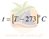 Wzór na przeliczanie temperatury ze skali Kelvina na skalę Celsjusza