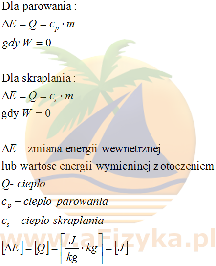 Wzory na ilość energii wymienionej z otoczeniem podczas parowania, skraplania