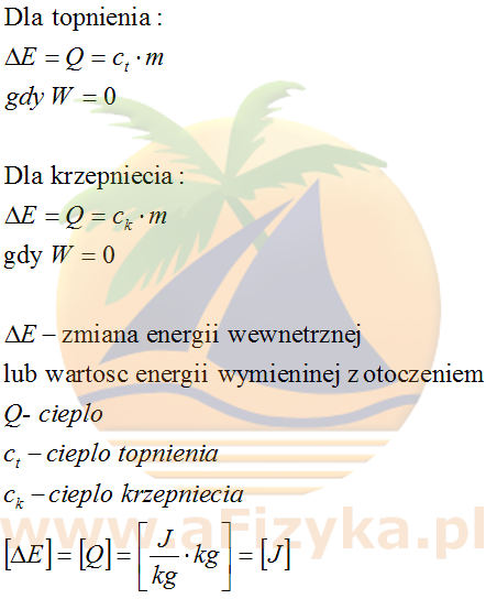 Wzory na ilość energii wymienionej z otoczeniem podczas topnienia, krzepnięcia