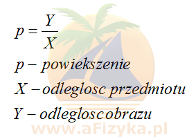 Wzór na powiększenie obrazu przy znanych odległościach przedmiotu i obrazu od ekranu