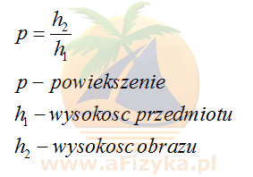 Wzór na powiększenie obrazu przy znanych wysokościach przedmiotu i obrazu