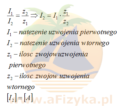 Wzór na przekładnię transformatora dla natężenia
