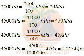 Ciśnienie 2000 Pa możemy zapisać następująco