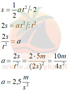 ze wzoru na drogę w ruchu jednostajnie przyspieszonym