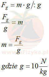 oblicz masę ciała, którego ciężar na Ziemi