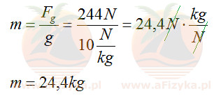 oblicz masę ciała, którego ciężar na Ziemi 244N