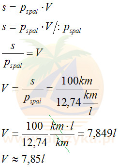 Wykonujemy przekształcenia i obliczamy szukaną objętość paliwa